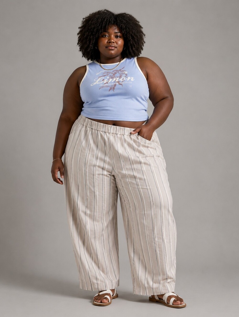 ASOS DESIGN Barrel Leg Linen Look Pants Women’s Plus Size 2XL Neutral Stripe